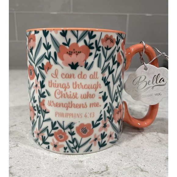 ALL THINGS THROUGH CHRIST Bella 10 Strawberry Street Mug Faith Bible Verse - Picture 1 of 6